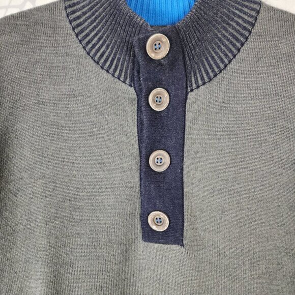 Codice Gray Navy 50% Merino Wool Blend Knit Mockneck Polo Sweater - Picture 2 of 5